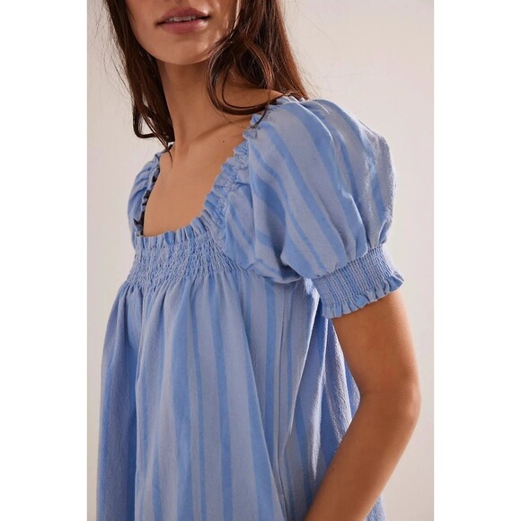 Free People Free-Est Mila Mini Dress Shift Strip Printed A-line Smocked S 285426 - Picture 4 of 8